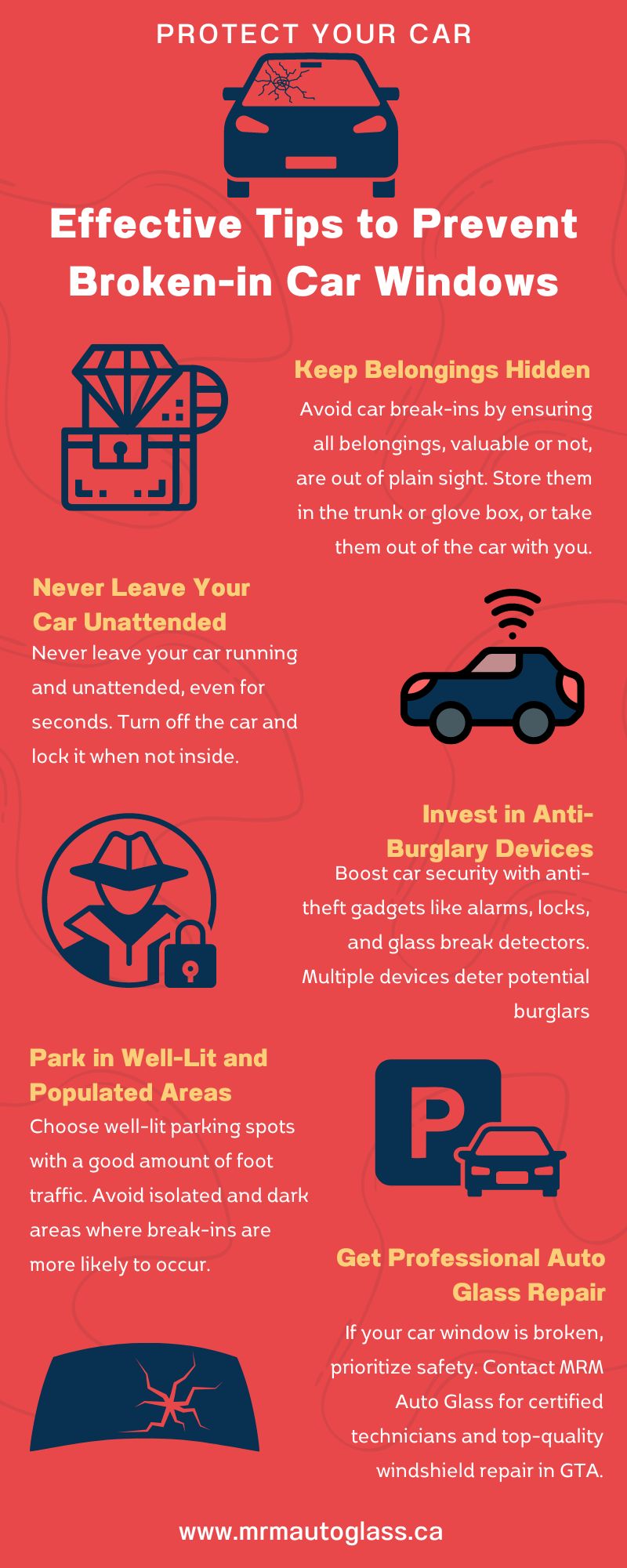 inforgaphic on effective tips to prevent broken in car windows